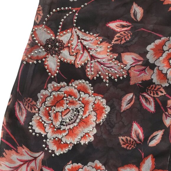 GUESS Nira Chiffon Semi Sheer Floral Rhinestone Detail Long Sleeve Button Down S - Picture 8 of 15